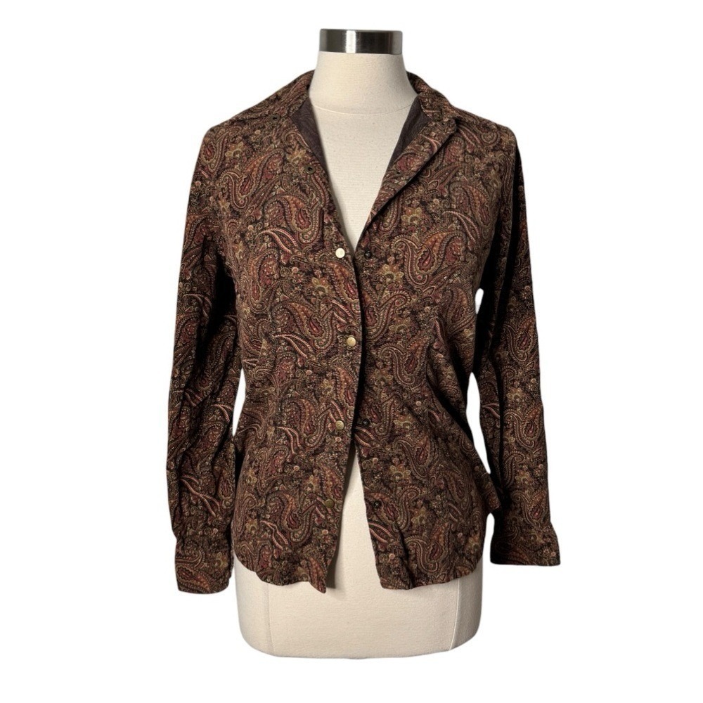 Y2K Jones New York Corduroy Paisley‎ Snap Front Western Ranch Shirt Womens Small